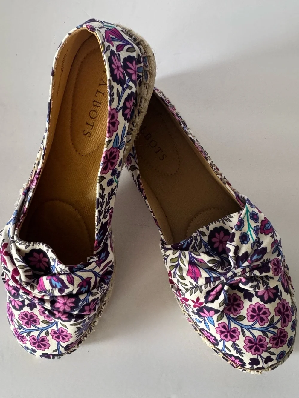Talbots Izzy Women’s 7 Flats Bow Knot Floral Print Espadrille Slip On Casual EUC